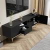 TV Cabinet, Modern TV Furniture with Golden Legs and Moldings, 2 Drawers & 2 Compartments, Elegant Design