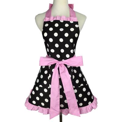 Kitchen Apron Retro Style Ruffled Dots Apron Cute Apron Women's Sexy Chef Apron Adult Apron with Pockets
