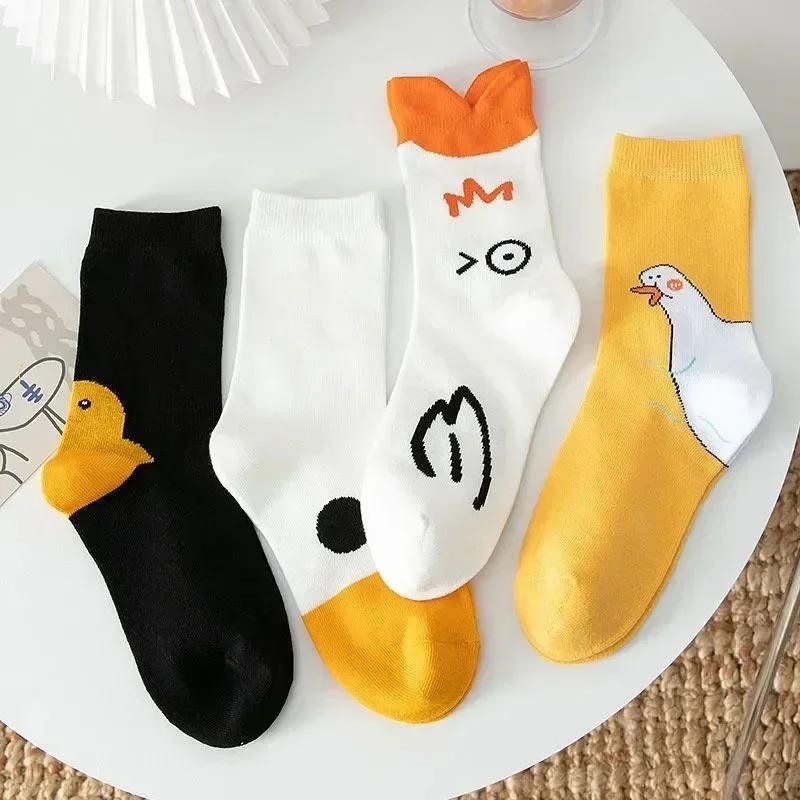 Middle Tube Ins Cute Socks Japanese Duck Cartoon Stockings Cotton College Trend Kawaii Women Socks