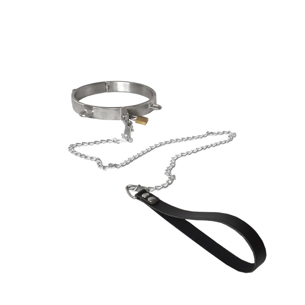 New Stainless Steel Lock Neck Collar Restraints Choking Ring Slave Necklace Bondage RolePlay Sex Toys For Women Man Couples