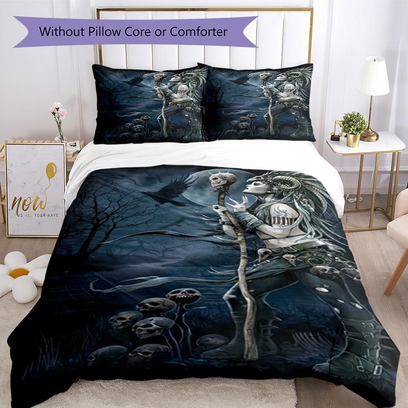 Gothic Style Bedding Set Breathable Duvet Cover with Pillowcases Decorative Bed Linen for Bedroom Home Decoration Birthday Gift