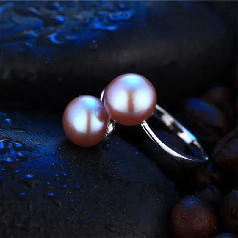 Double White 8mm Genuine Natural Pearl Ring 925 Sterling Silver Rings for Women Wedding Ring Wedding Rings Silver 925 Jewelry