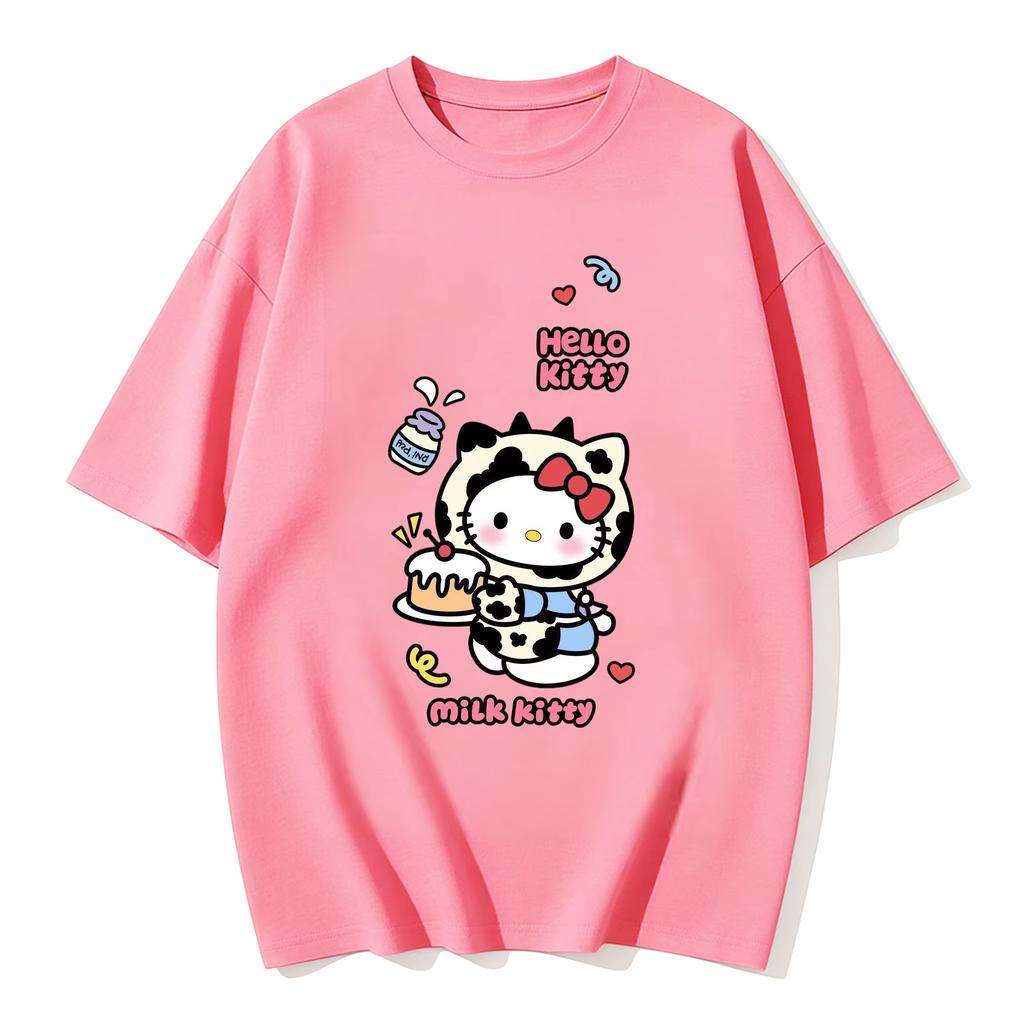 2026 New Summer HelloKitty Cute Graphic Tee Casual Short Sleeve Cotton Top for Women Girls Kawaii Cartoon Print Streetwear