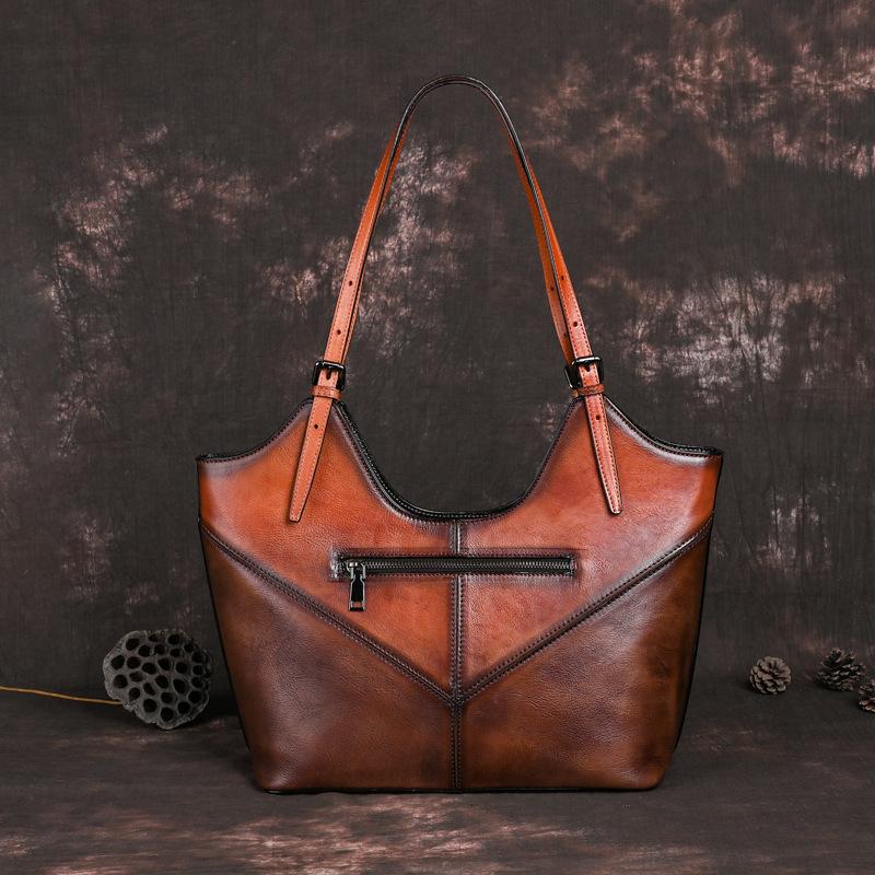 Johnature Large Capacity Casual Tote Genuine Leather Women Bag Versatile Vintage Natural Cowhide Shoulder Bags