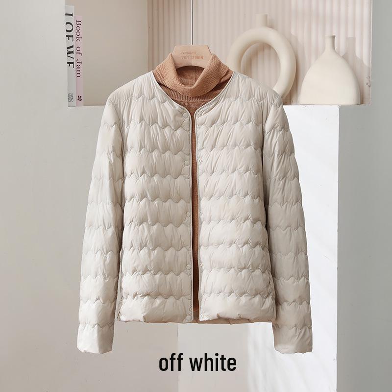 

Women s Lightweight Down Jacket, Short Wave Pattern, Convertible Round/V-Neck, Warm for Autumn/Winter M