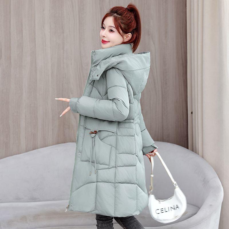 Winter Fashion Women Down Cotton Coat Slim Fit Thickened Long Padded Jacket Warm Outwear