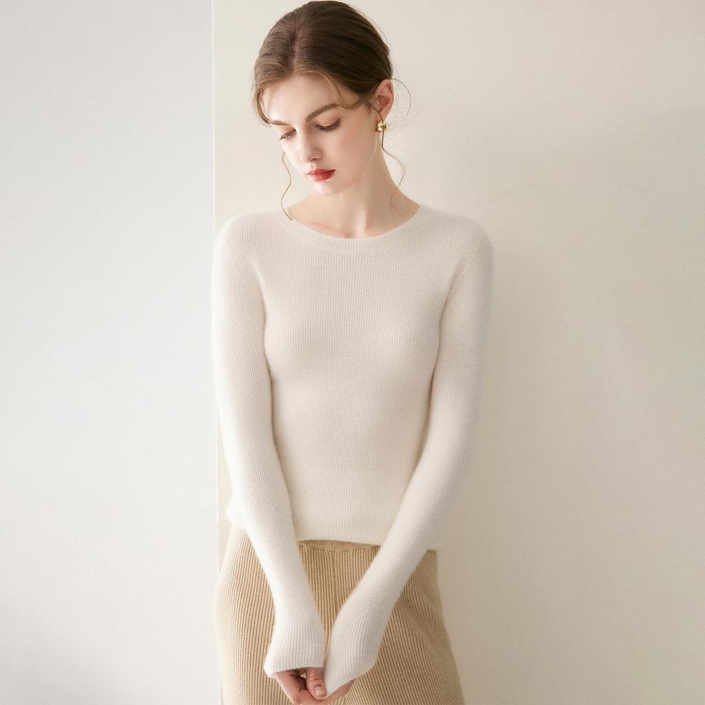 Le Kasha 2026 Women's 100% Cashmere Sweater: Ribbed Round Collar, Long Sleeve, Twelve Gauge Single Thread