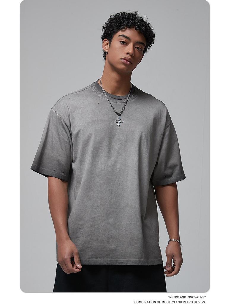 2025 Frühling/Sommer Retro Herren T-Shirt: Farbecht, Used-Look, Locker gewaschener Stil