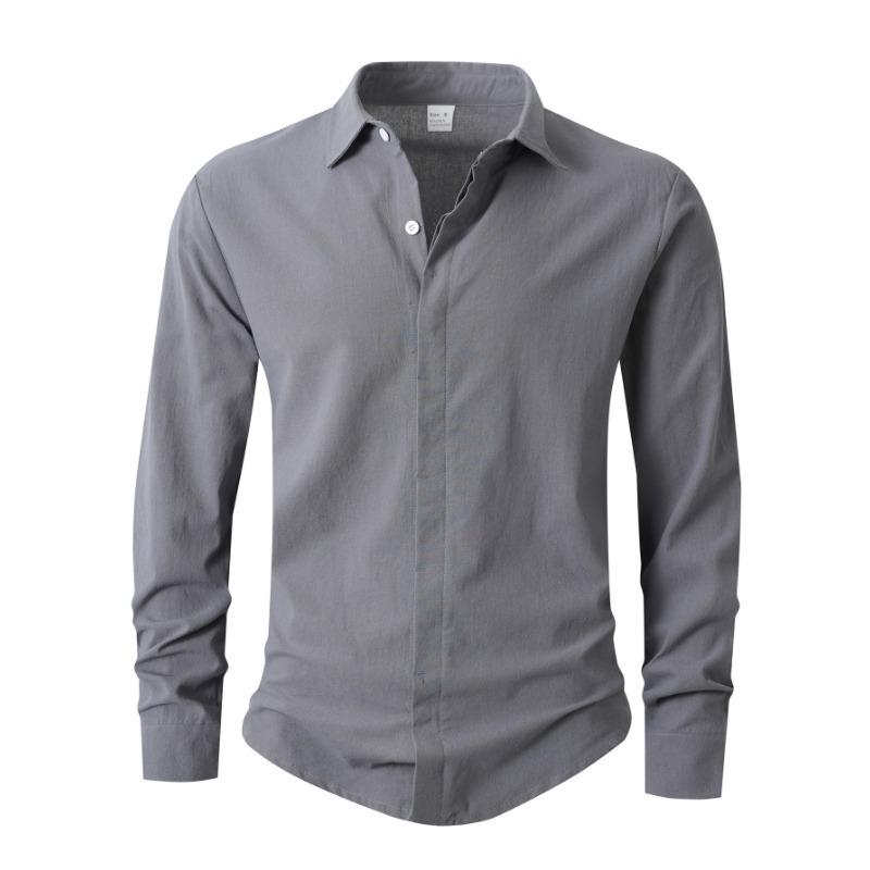 

Весенне-осенняя рубашка с лацканами, мужская, простая, с индивидуальностью, однотонная, для работы, повседневная, спортивная, с длинным рукавом S серый