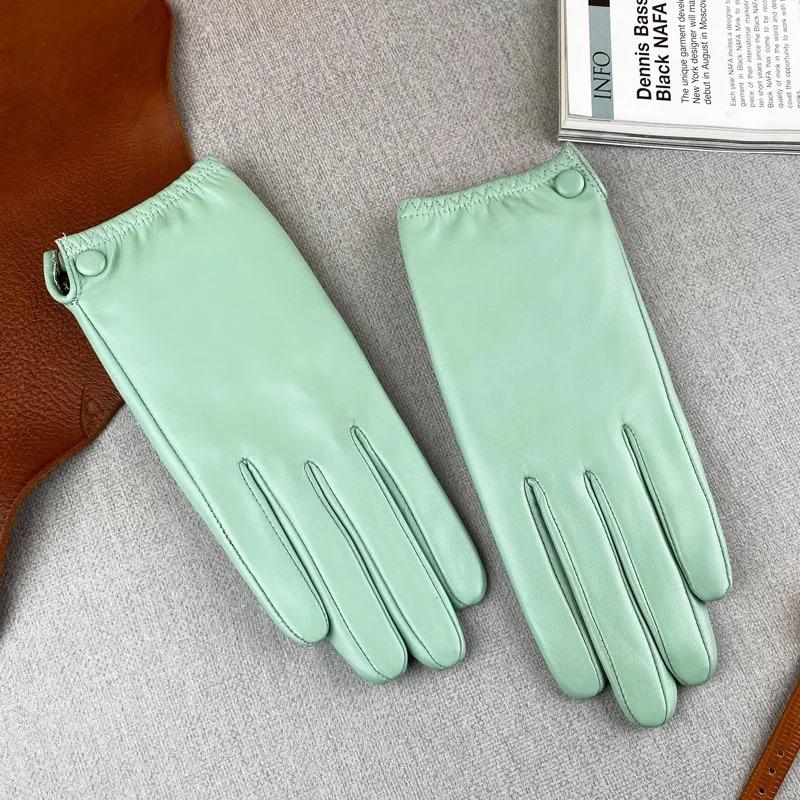 White Genuine Leather Gloves Ladies Hand Warmer Driving Cycling Windproof Guantes Sheepskin Split Finger Luxury Gloves