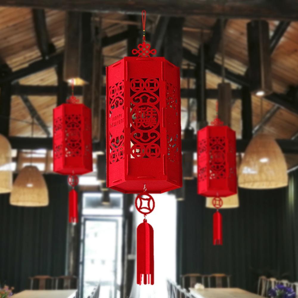 Retro Spring Festival Lanterns Non-woven Chinese Lantern Chandelier Fuzi Lantern Home