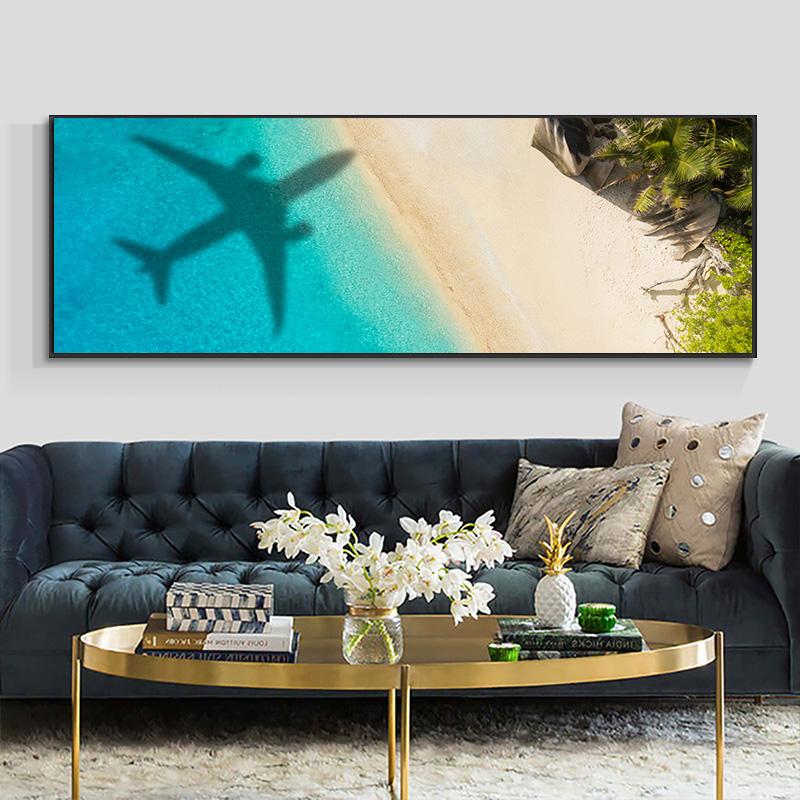 Landscape Airplane Shadow Tropical Beach Ocean Forest Canvas Painting Posters and Prints Wall Art Pictures Home Decor No Frame