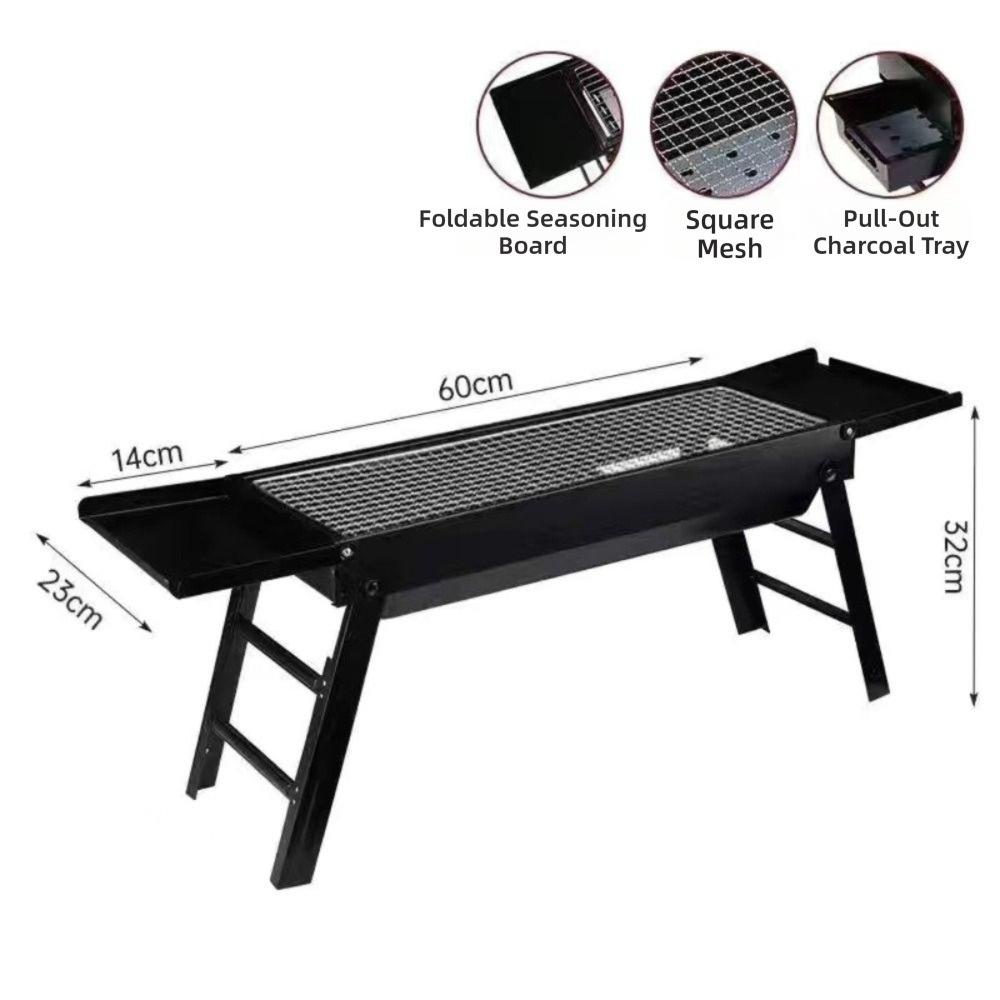 New Stainless Steel Barbecue Charcoal Grill Folding Portable BBQ Grill With 2 Side Tray Tabletop Grill Camping Hiking