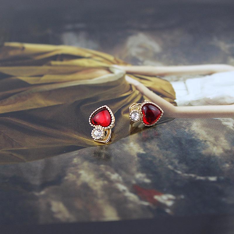 Tipsy Liquor-Filled Candy Sterling Silver Heart Stud Earrings - Vintage Japanese & Korean Fashion