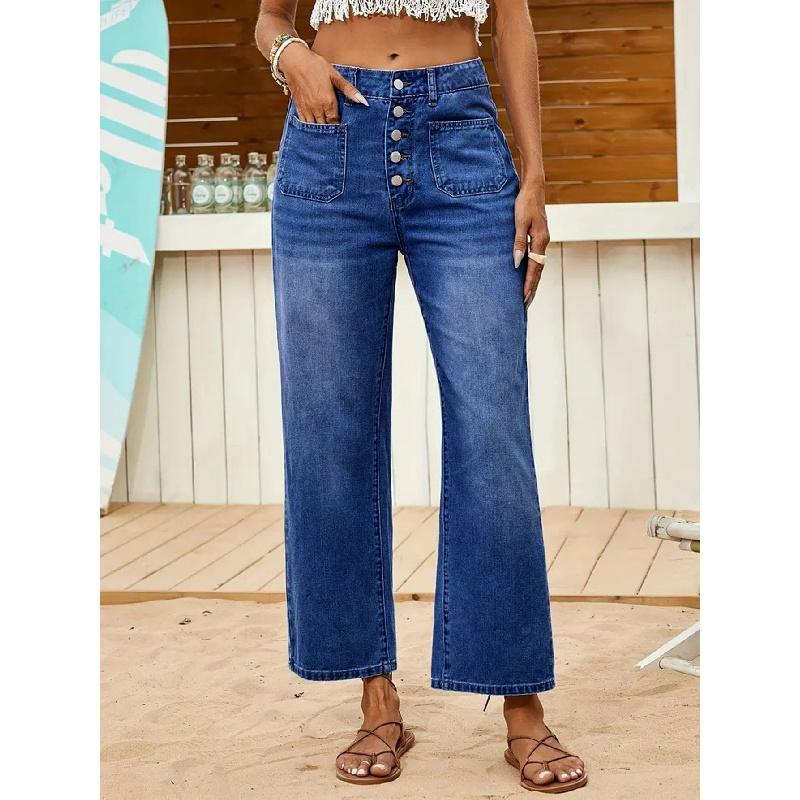 2026 New Women's Jeans Buttoned Elastic Loose Denim Casual Cropped Pants