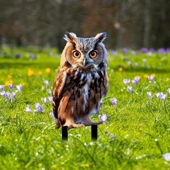 Owl Garden Stake, 2D Acrylic Owl Decoration, Outdoor Realistic Owl Yard Art Stake for Lawn Flower Bed Planter Decor