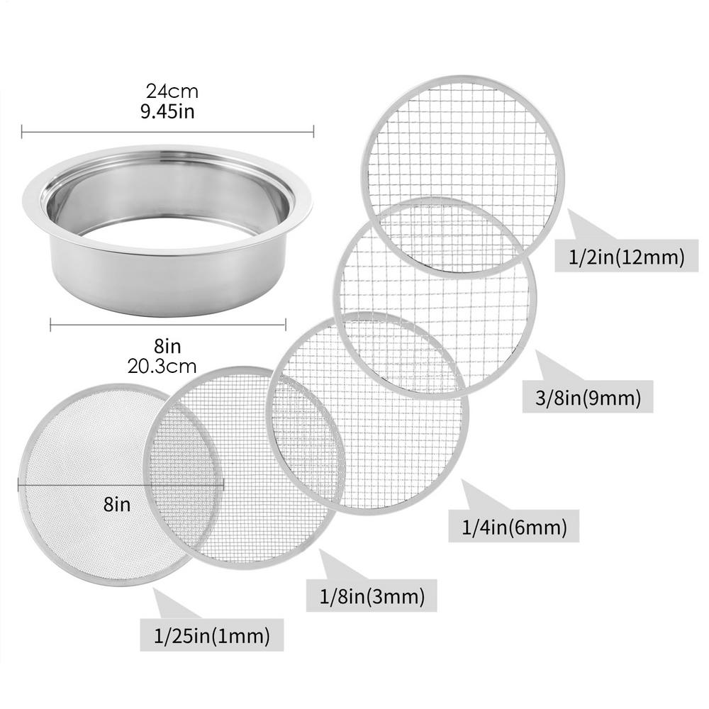 Stainless Steel Garden Potting Compost Soil Sieve with 5 Sizes 1/3/6/9/12mm with Shovel Easy To Change And Stack Garden Supplies