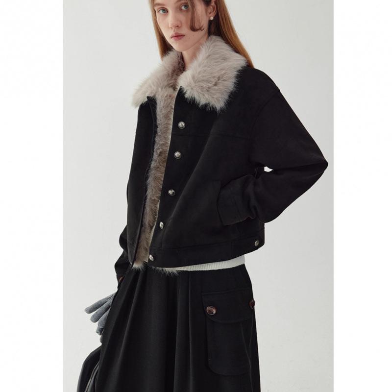 Women's Retro Suede Jacket with Detachable Fur Collar - 2025 Autumn/Winter Collection