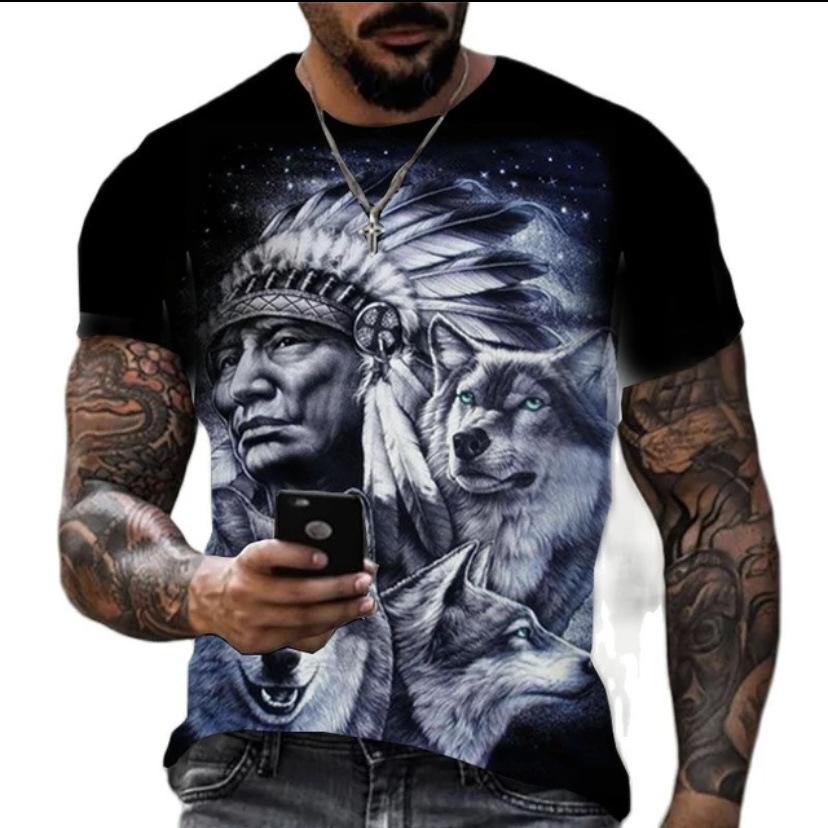 Fashionable 3D Printed Short Sleeved Trendy Personalized Animal Wolf Graphic Men's T-shirts