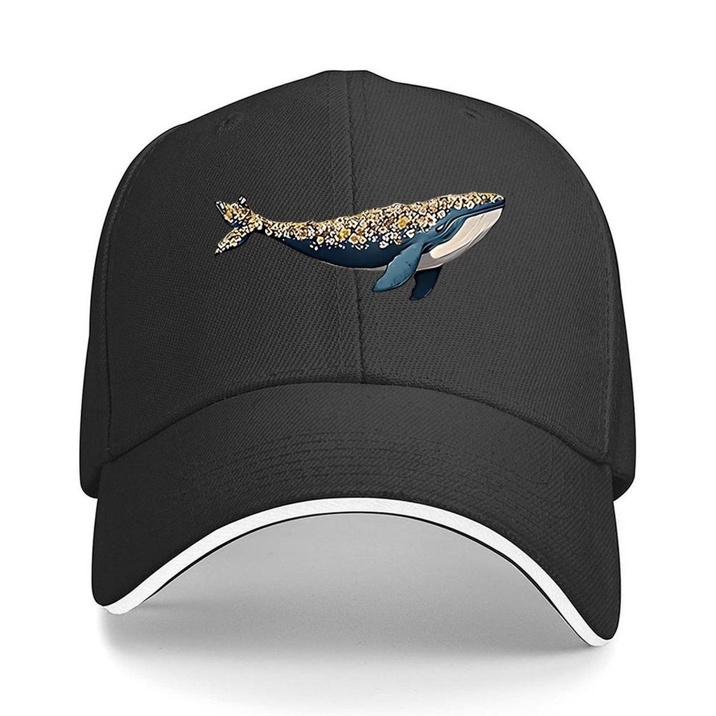 Casual Outdoor Baseball Cap for Unisex with a Fun Floral Whale Print Adjustable And Sporty Sandwich Baseball Cap
