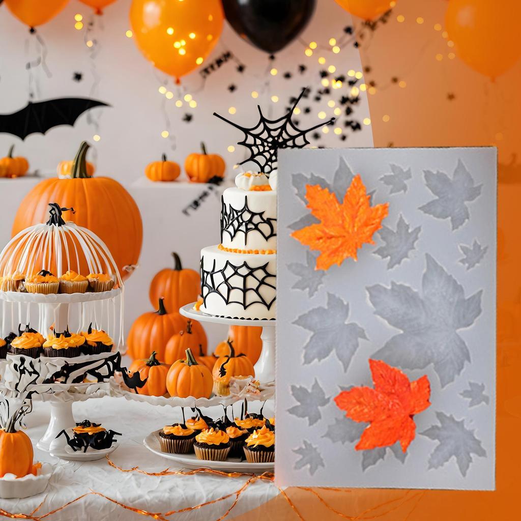 Halloween Pumpkin Scented Candle Mold 3D Simulated Pumpkin Maple Leaves Cookie Molds DIY Silicone Cake Chocolate Fondant