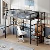 Bunk Loft Bed 90x200 with Security Manager, Loft Bed Home Furniture, Cot with Iron Frame Wardrobe & Computer Table, Black