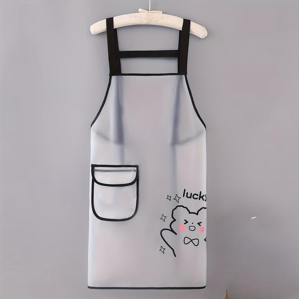 Unisex Apron, Transparent TPU Bear Print Apron with Single Pocket, Suitable for Kitchen/Dining/Garden Gardening, Black and White