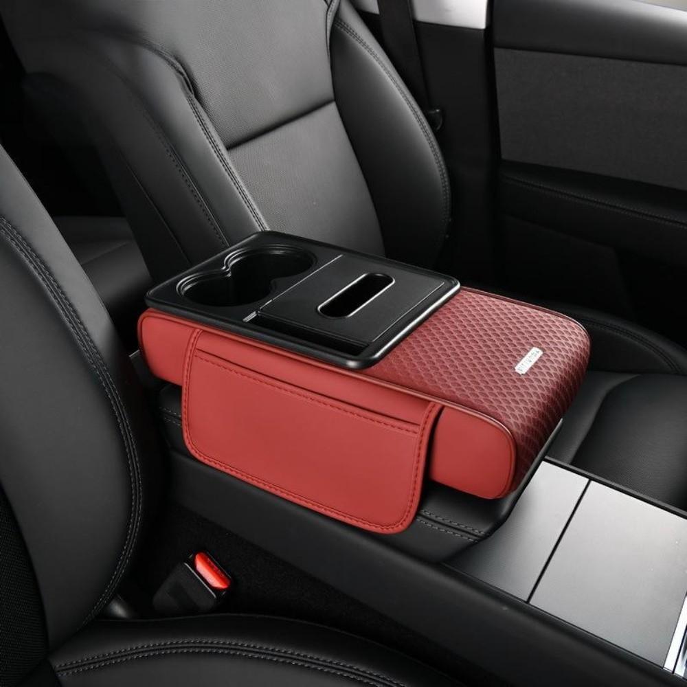 

Portable Center Console Armrest Cushion PU Leather with Cup Holder Tissue Box Car Armrest Pillow Height Increasing червоний