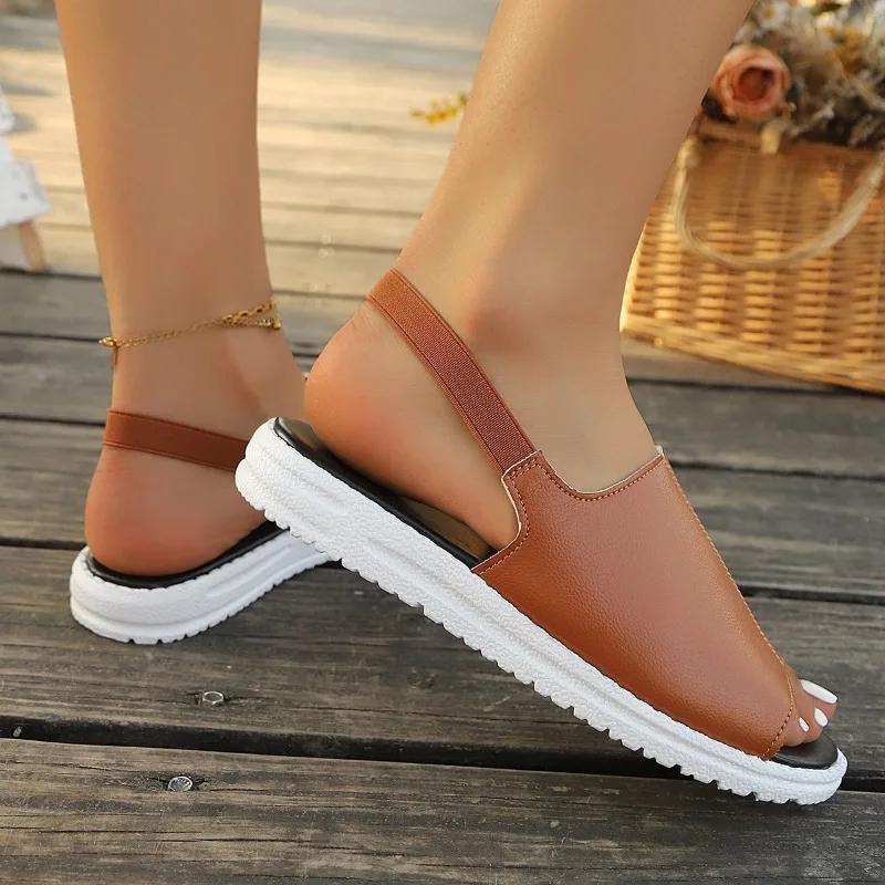 Summer Plus Size Comfortable Best Seller Flat Sandals 2025 Fashion Ladies Shoes Elastic Band New Open Toe Casual Sandals Women