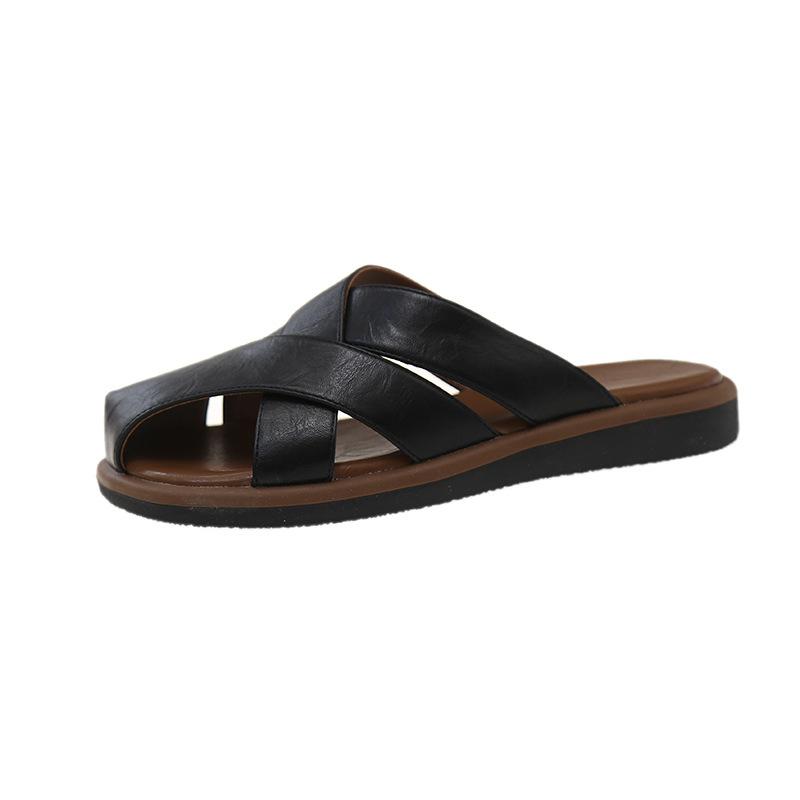 Baotou slippers women's summer outer wear flat bottom 2025 new hollow retro one-pedal sandals with skirt and half slippers