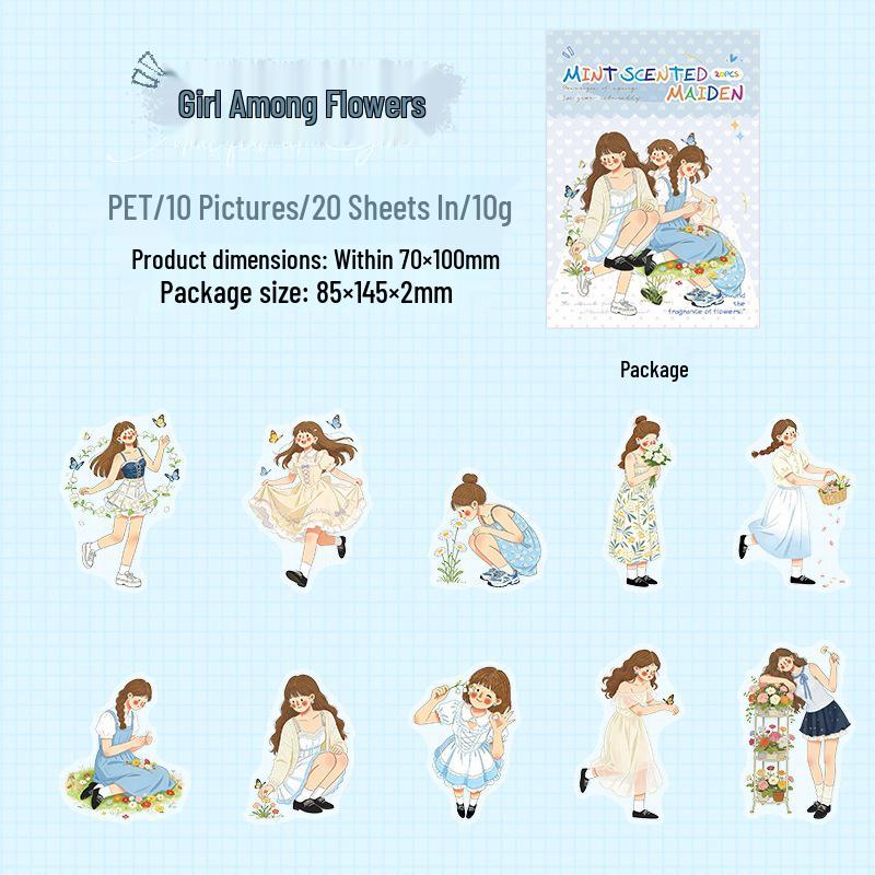 Mint Flavored Girl Healing Ketchup Scenery Stickers - DIY Journal Character Pack