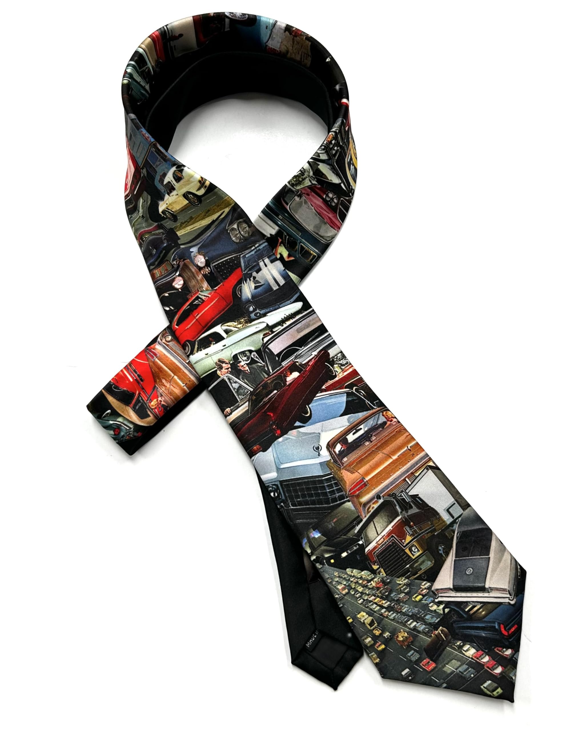 

[HANG OVER] Necktie, Car, Classic Car, Vintage Car Pattern, Silk Touch Polyester, 8cm Wide, All-over Print, Motorsport Style, Men s Gift, tie2602-05