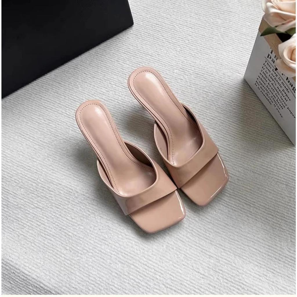 Street Style Summer High Heel Women Slippers Ladies Outdoor Square Toe Dress Stripper Slides Sandalias
