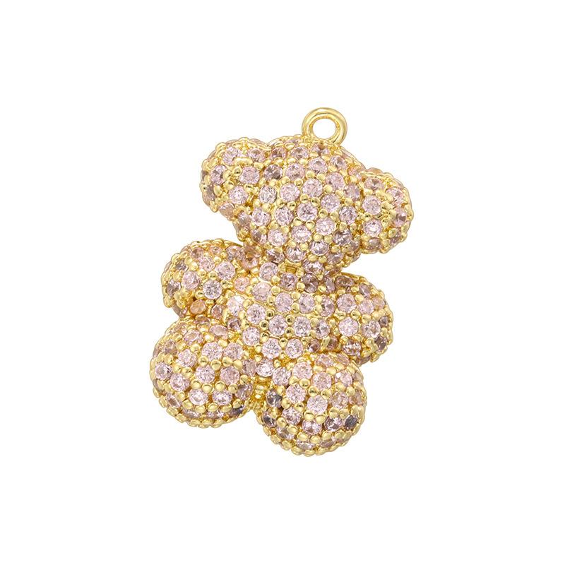 Leichter Luxus Kupfer Eingelegt Mit Farbigen Diamanten Bärenanhänger Niedlicher Cartoon Dreidimensional Stehend Erdbeerbär Schmuckanhänger Vd1652