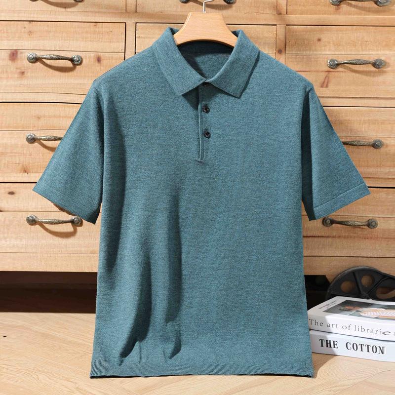 Men's Casual Polo Collar Knitwear: Spring/Summer Solid Color Short Sleeve Pullover