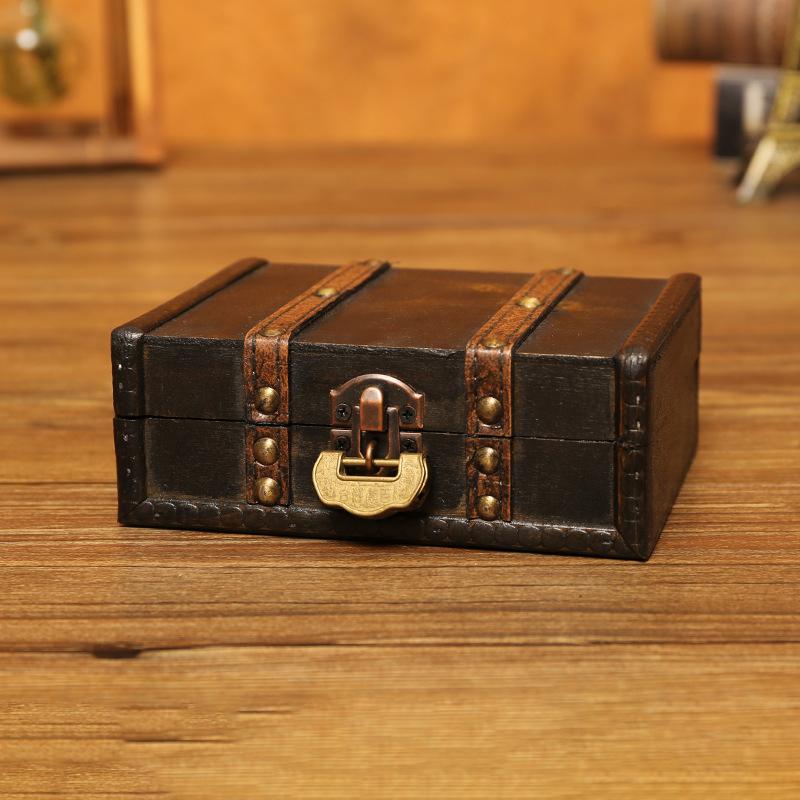 Antique Wooden Jewelry Chest Lock Chest Treasure Storage Box Home Decor