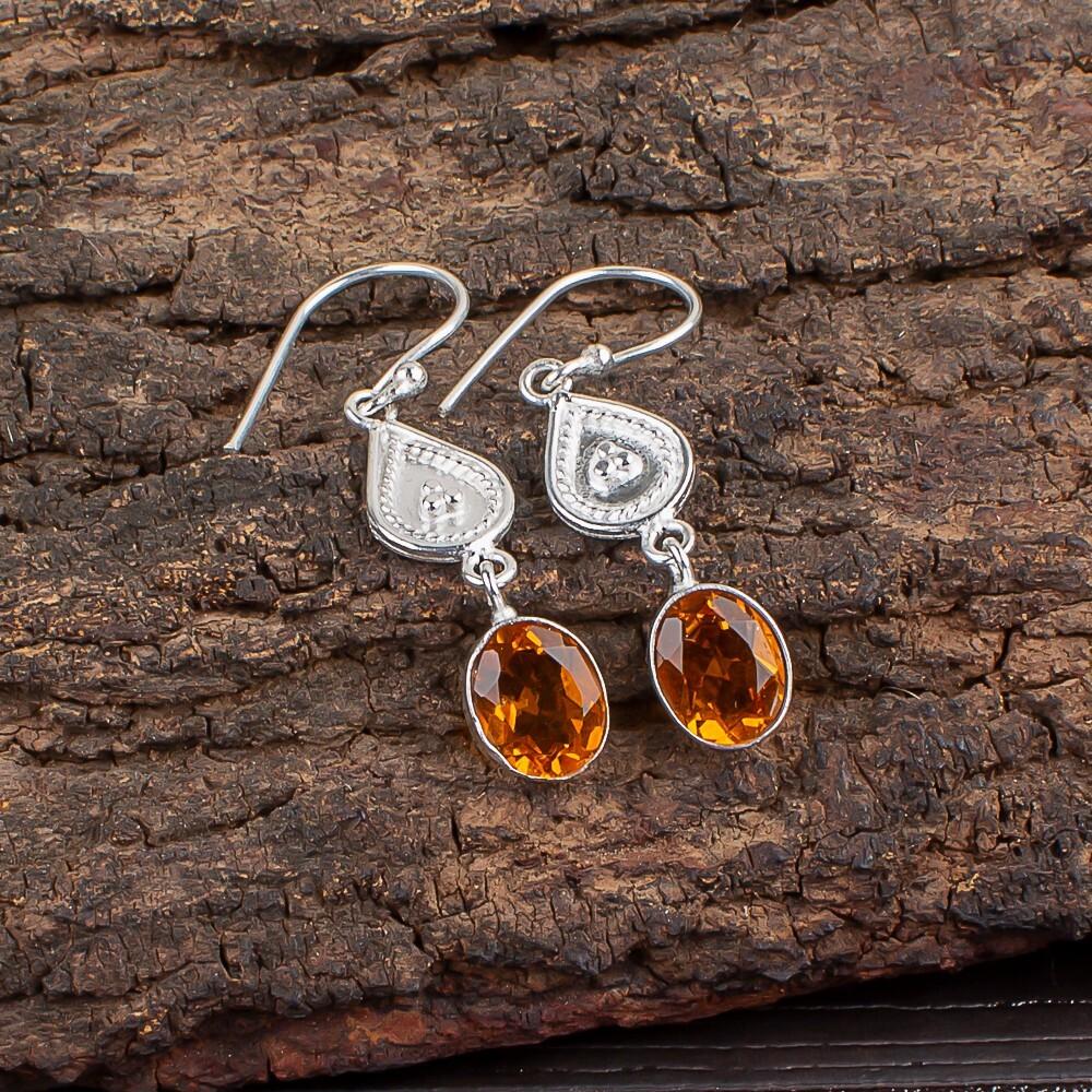 

Натуральный цитрин Драгоценный камень 925 Стерлинговое серебро Ювелирные изделия Ручной работы Серьги 1,70 EE-8-9