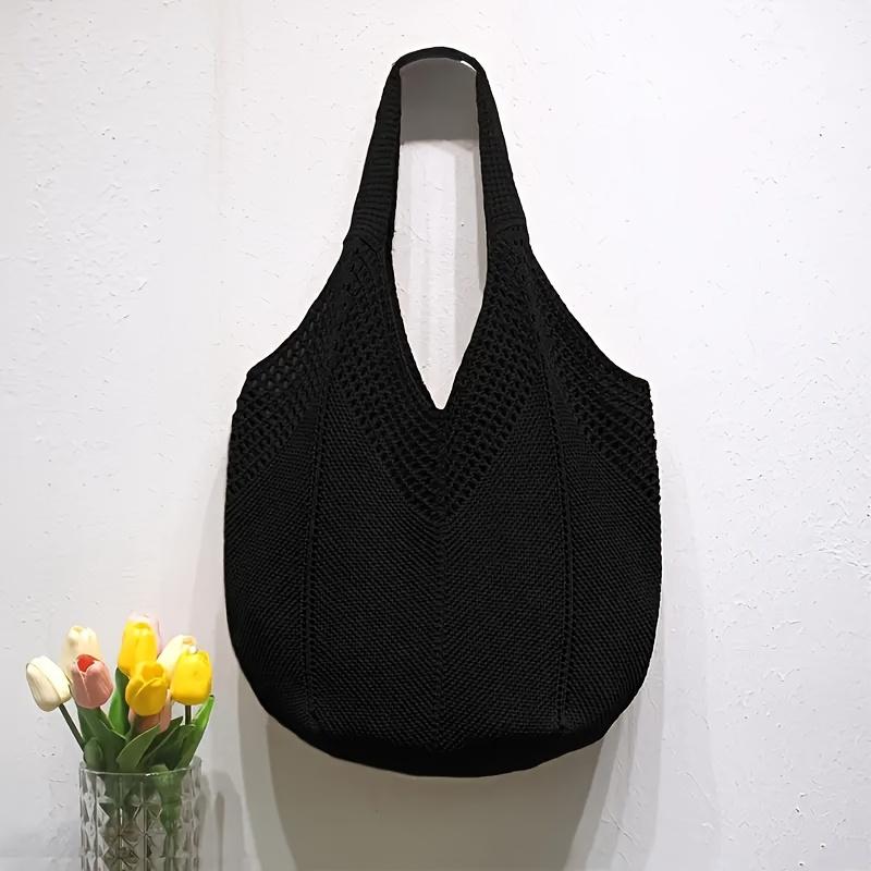 

Vintage Crochet Woven Tote Bag for Women - Lightweight Durable Polyester Beach Bag with Fixed Shoulder Straps, Foldable Design for Travel&Daily Use