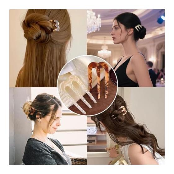 2pcs Hair Comb Hairpin U-shaped Hair Stick for Women, Marble Nuance Wave Updo Plastic Colored 5*8cm