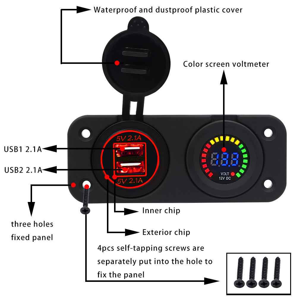 12 V LED Duel Auto 2 USB-Port Ladegerät mit DC Voltmeter Digital Auto/Motorrad/Boot Zigarettenanzünder Buchse Splitter