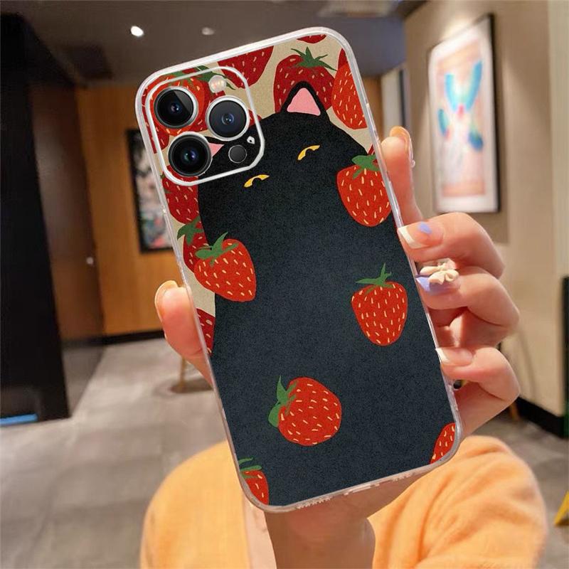 Strawberry Cat Cartoon Phone Case For Iphone 17ProMax 17 Pro Air 16 15 14 13 Pro Max 16 15 14 13 Pro 15Plus