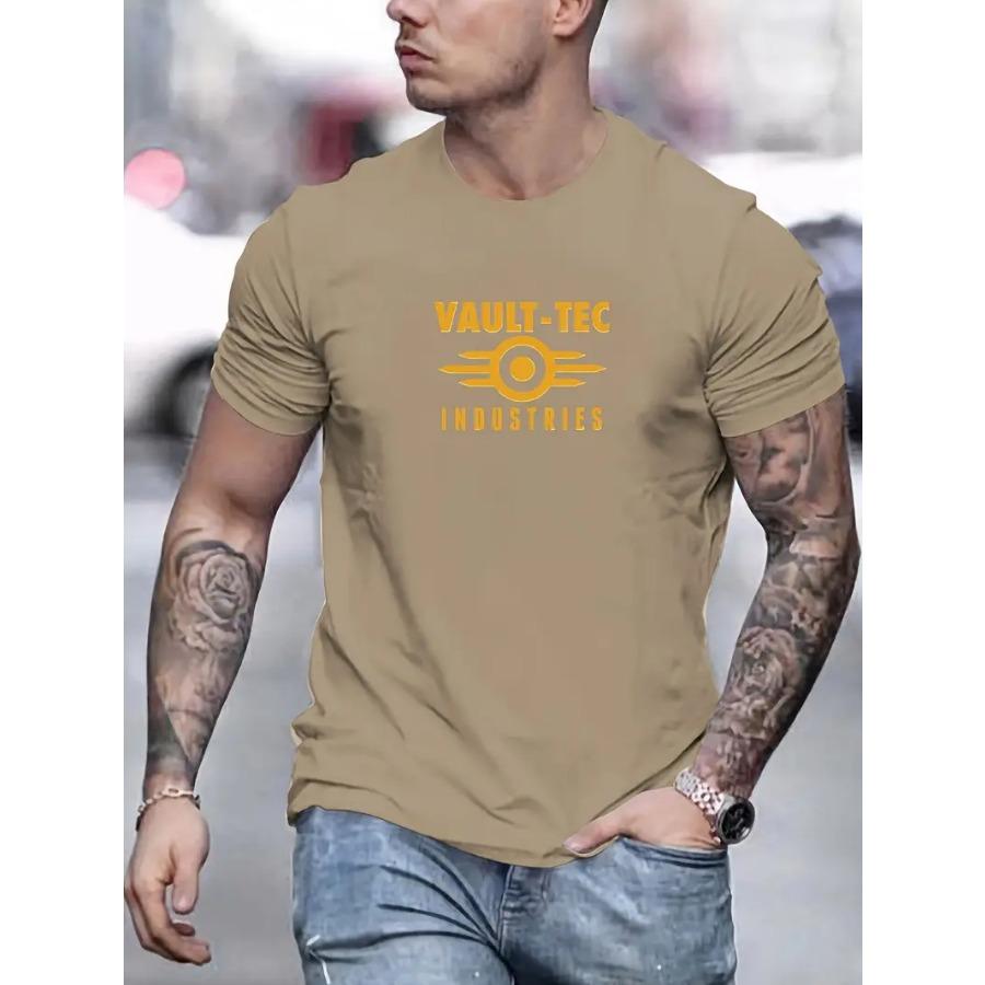 Vault-Tec Industries Men's Cotton T-Shirt - 100% Cotton Basic Casual Crew Neck Tee Regular Fit Knit Fabric for Summer