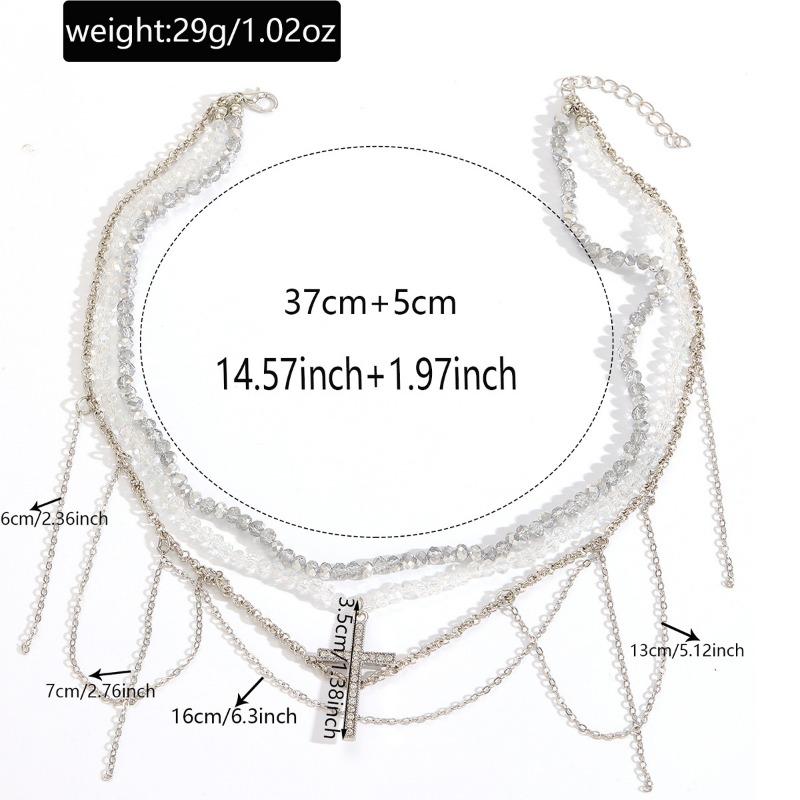 Hot-selling tassel diamond cross pendant necklace female niche hip-hop design sense multi-layer winding collarbone chain