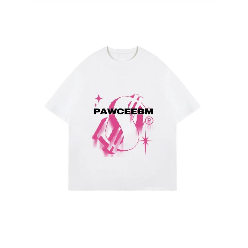 Weißes Oversized T-Shirt mit Pawceebm Pink Graffiti-Print und Sternen für Freizeitkleidung