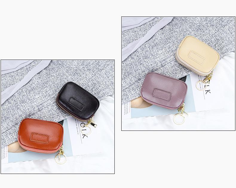 Portofel din Piele Naturală cu Fermoar Dublu pentru Monede și Breloc