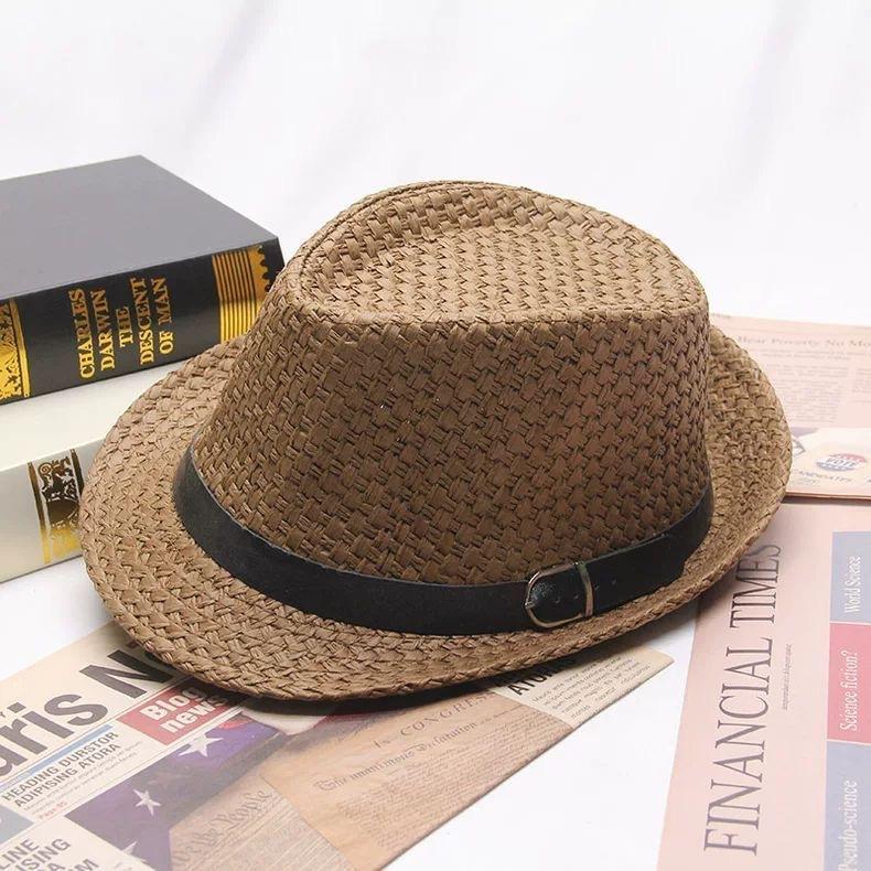 Summer Straw Hat Men's Outdoor Sun Hat Breathable Beach Hat British Performance Jazz Hat Children's Gentleman's Top Hat