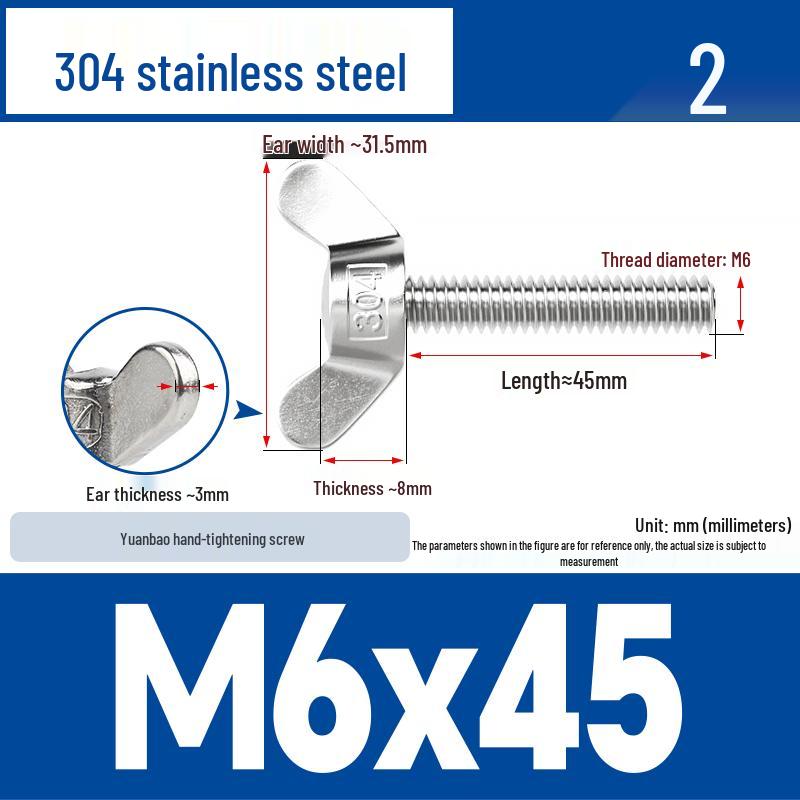 304 Stainless Steel Butterfly Weld Screw Yuanbao Hand-Tight Horn Bolt M3-M16
