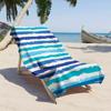 Ocean Wave Blue White Striped Beach Towel Distressed Brush Texture Sand-Free Lightweight Towel Coastal Style Towel