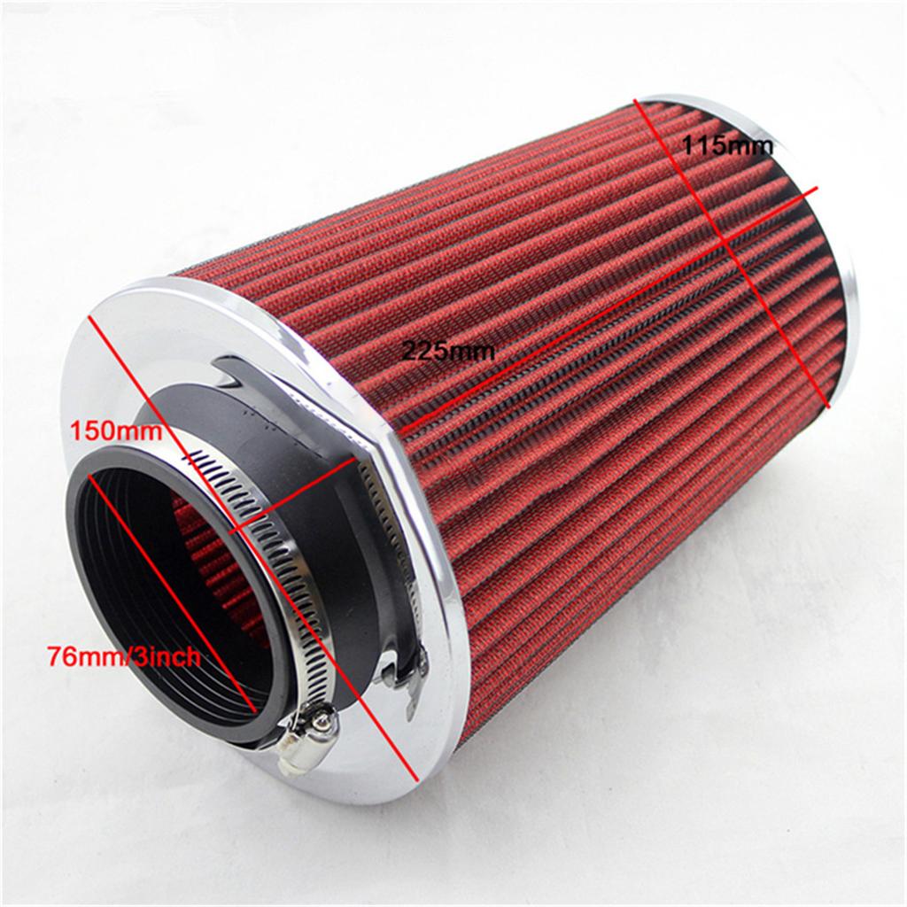3" Inlet Auto Long Ram Cold Air Intake Filter Cone Filter Red Universal KN Types