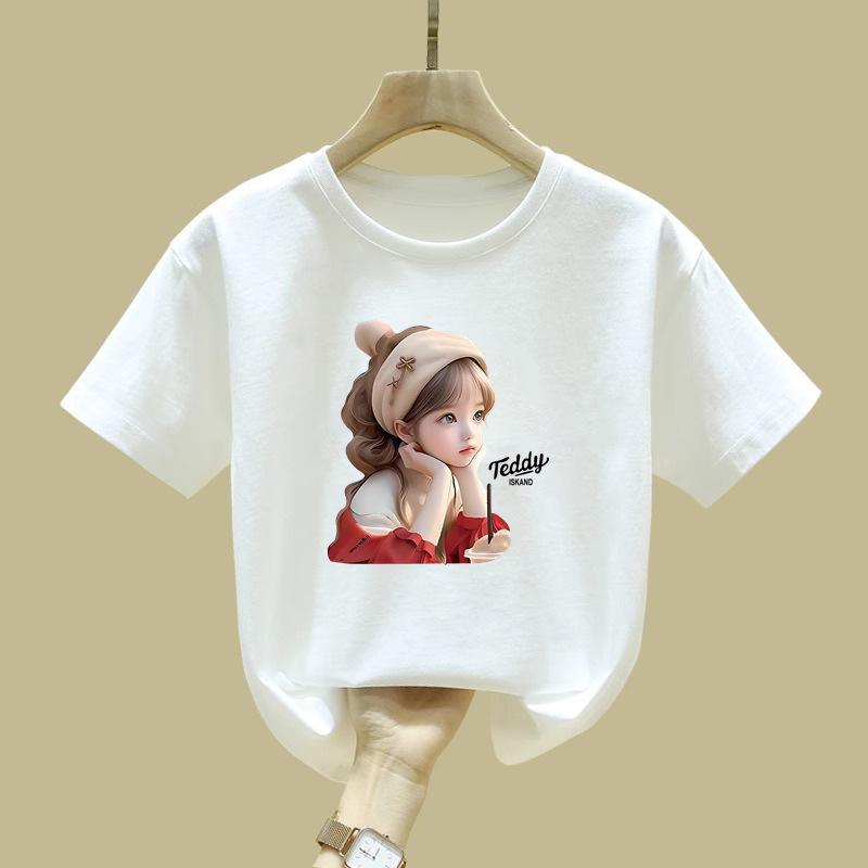 Girls Shortsleeved Tshirt Summer Baby Girl Print Breathable Roundneck Halfsleeve Fashionable Design Top Tshirt
